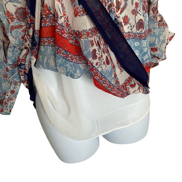 NWT Daniel Rainn Flowy Boho Floral Print Popover Long Roll Tab Sleeves Top XS - Picture 9 of 16